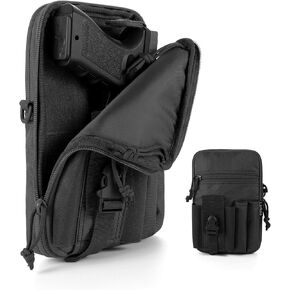 Concealed Pistol Pouch Multipurpose Carry Gun Bag Waist Molle Bag Fanny Pack with Pistol Holster in 9 inch Length and Phone Belt Clip Holder for Less Than 7 inches Smartphone…