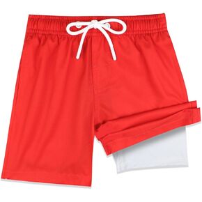 QRANSS Boys Swim Trunks with Compression Liner,No Mesh Anti-Chafing Comfy Swimming Trunks with Boxer Brief Liner,Size 6-20