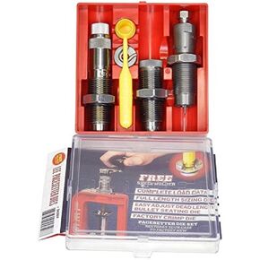 Lee 6.5 Grendel Very Ltd. Production 3-Die Set. Includes Full Length Sizing Die, Easy Adjsut Dead Length Bullet Seating Die, Factory Crimp Die, Universal Shell Holder, instructions and load data.