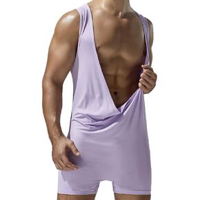 Gymskop Mens Onesie Pajamas Henley Jumpsuit Silk Adult Stretchy Romper Pajamas Sexy Lounge One Piece Pajamas