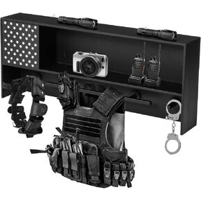 Police Gear Rack Police Vest Hanger with Hooks Tactical Duty Gear Rack Decor with Pentagram Pattern Wall Mount Hanger Gun Storage for Veteran Police Officer Gifts