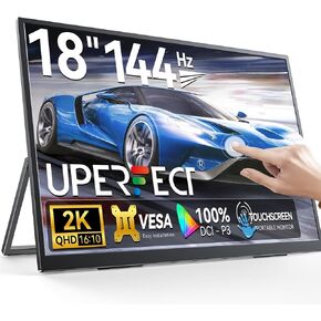 UPERFECT 2K 144Hz Portable Monitor Touchscreen 18" 2560x1600 QHD 100% DCI-P3 Laptop Monitor FreeSync HDR Gaming Monitor w/VESA & Stand 180°Adjustable, Slim Frameless Second Monitor for PC Phone