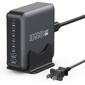 USB C Charger Multiple, 350W GaN USB C Charging Station Hub Brick, 8 Port USB C Fast Charger Block, USB C Power Adapter Plug for Samsung/iPhone/Google, PD100W+65W Laptop Charger for MacBook Pro/Air