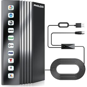 Philco TV Antenna Indoor, 400+ Miles Long Range, Antenna for Smart TV and Old TVs, Digital HD TV Antenna for Local Channels, 4G Filter, Supports 4K 8K 1080p, Coax Cable and Amplifier Signal Booster