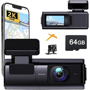 Wireless Dash Cam Front and Rear,2k+1080P Dash Camera for Cars Truck with 1.5 Inch Screen,Mini Car Dash Mount Camera with 64gb Card,Super Night Vision,App Control,24h Parking Mode,Loop Recording