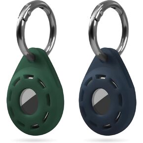 Geiomoo Silicone Case for Tile Sticker (2024) and Air Tag Tracker, Soft Flexible Scratch Resistant Protective Cover with Carabiner (Navy Blue+Emerald Green)