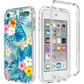 Case for iPod Touch 6/for iPod Touch 5/for iPod Touch 7 Clear Case for Girls, TPU 360 Full Body Shockproof Hybrid Crystal Clear Phone Cover for iPod Touch 5th/6th/7th (Flowers & Leaves)