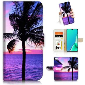 iPod 7 & 6 Flip Wallet Case Cover, Purple, Unisex, Palm Tree Pattern, Magnetic Closure, Protects iPod During Daily Use, Carries Cards and Cash