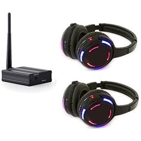 Professional Silent Disco LED Wireless Headphones and RF LED Silent Disco Earphones for iPod MP3 DJ Music Pary Club (2 led Headphone + 1 Transmitter)