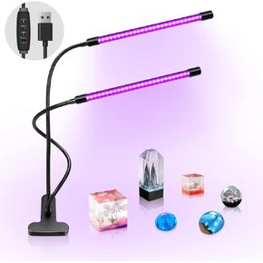 inShareplus LED UV Light Dual Head with USB, 395nm-405nm Dimmable UV Light with Clip, Glow in The Dark, 20W Black Lamp for Party, Stage, UV Glue Curing Resin Paint, Collection, Aquarium
