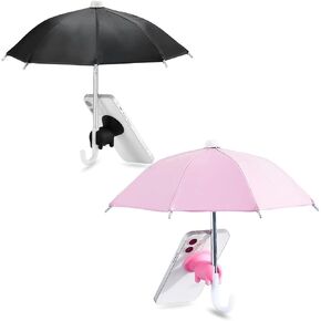 2 Pcs Phone Umbrella for Sun, Universal Cell Phone Umbrella Sun Shade, Mini Mobile Phone Umbrella Suction Cup Stand for Pool Beach Outdoor Phone Blackout Anti-Reflective Glare