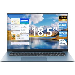 أجهزة كمبيوتر محمولة 18.5 بوصة ، جهاز كمبيوتر محمول لنظام التشغيل Windows 11 للطالب والأعمال التجارية مع ذاكرة الوصول العشوائي 32GB 1024GB SSD ، Celeron Quad-Core ، 8000mAh ، WiFi 6 ، 180 ° Open Angle ، USB 3.2 * 3 ، HDMI (Gray)