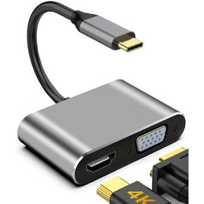 USB C to HDMI VGA Adapter,USB Type C to VGA HDMI Adapter Thunderbolt 3 VGA Adapter for MacBook Pro/iPad Pro/Air 2020 2019 2018,Dell XPS 13/15,Surface Pro, Galaxy S8/S9, Huawei P20