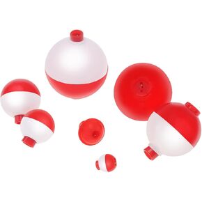 OriGlam 7pcs Fishing Snap-On Floats Bobbers, Push Button Snap-on Floats Sea Carp Hard ABS Push Button Fishing Round Buoy Float Red and White