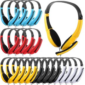 20 Pack Classroom Headphones with Microphone Bulk 3.5mm Jack on Ear Students Headsets with Mic Adjustable Headphones for School Class Library Computer Laptop Home Office Meeting (Multicolor)