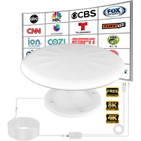 RV TV Antennas Roof Mounted, 720° Long Range Omni Directional Reception Digital HD Antenna Signal, with Super Signal Booster, 35ft HDTV Cable, for RV/Travel Trailer/Camper/Truck/Boat. (White)