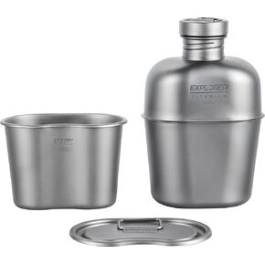 Explorer Bear Titanium Canteen Set, 1100ml + 700ml Cup with Carrying Bag