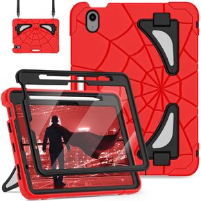 Case for iPad Air 11 Inch Case M2 iPad Air 5th/4th Generaton Case 10.9 Inch (2022/2020) iPad Air 11 Case 6th Generation 2024 for Kids with Pen Holder Screen Protector Thickned Cornor, Red Black