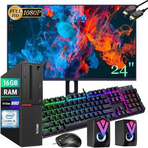Lenovo ThinkCentre M700 SFF Desktop Computer with 24" FHD Monitor, Intel Core i5-6500 3.2GHz, 16GB DDR4 RAM, 512GB SSD, RGB Keyboard and Speakers, WiFi, BT, Windows 10 Pro (Renewed)