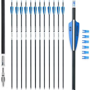 31Inch Carbon Arrows for Target Practice Hunting Arrow with Removable Tips for Compound & Recurve Bow(Pack of 12) (Blue White)