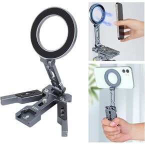 Magnetic Pocket Tripod for MagSafe, Foldable Cell Phone Desk Stand Compatible with iPhone 16/15/14/13/12 Series, Mini Phone Tripod Mount Handle Stand Travel All in One