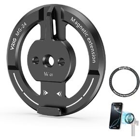 VRIG Magnetic Phone Tripod Mount Adapter with Adhesive Magnetic Ring Compatible with MagSafe iPhone 15 Pro Max 15 Plus 14 13 12, 1/4" Thread for iPhone Video Recording Selfie Stick Ring Light