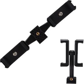 Phone Tripod Mount Adapter, Dual Cell Phone Holder Clip Tripod Monopod Selfie Stick Universal Cold Shoe Adapter for Vlog Live Streaming Video Recording