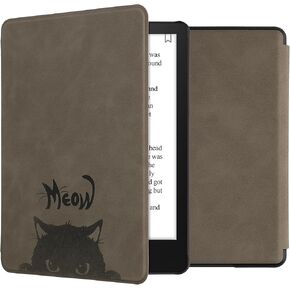 kwmobile Cover Compatible with Amazon Kindle Paperwhite (2024)/Colorsoft Cover - eReader Case - Meow Cat Grey/Black