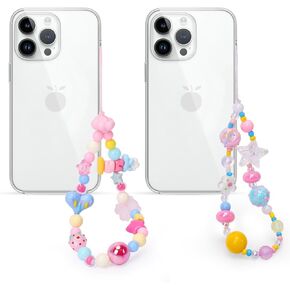 Songaa Cute Phone Charms Beaded Phone Strap - Colorful Kawaii Phone Chain Strap for Teen Girls Women, Pearl Beaded Phone Chain Strap, Phone Lanyard Wrist Strap, Cute Anti-Lost Phone String Decoration
