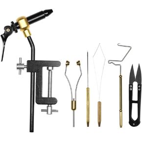 HUIOP Fly Tying Tools, 6pcs Fly Tying Tools Combo Kit Fly Tying Vise Bobbin Holder Threader Needle Whip Finisher Scissors