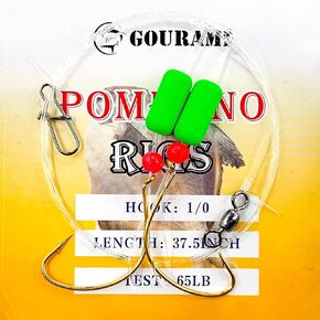 Gourami 6/12PCS Saltwater Pompano Rigs for Surf Fishing,Double Drops High-Low Pompano Rig with 1/0 Circle & Wide Gap Hook,Florida Offshore Surf Fishing Tackle