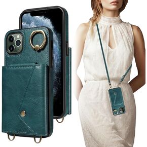 Crossbody Wallet Case for iPhone 11 Pro Max with Card Holder, Leather Case with Long Shoulder Strap, Purse Shockproof Flip Cover for iPhone 11 Pro Max (Green)