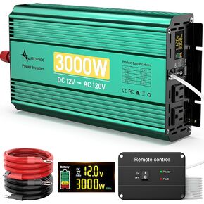 3000 Watt Inverter 12V to 110V/120V, Truck Power Inverter Converter AC to DC, 6000W Peak Power Modified Sine Wave Inverter with Remote LED Didplay 3.4A USB Port 2AC Power Outlets for Vehicles Car RV
