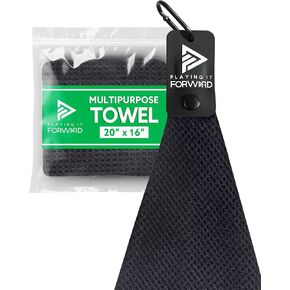 Magnetic Multi Sport Microfiber Towel for Gym, Working Out, Running, Tennis, Hiking, Pickleball, Garage, Baseball, Strong Magnet Hold, Fast Drying, Men & Women Workout Towel, Black