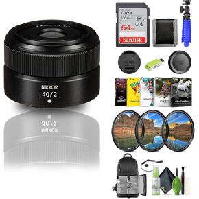 Nikon NIKKOR Z 40mm f/2 Standard Prime Lens for Nikon Z Cameras (20102) + 64GB Memory Card + Filter Kit + Backpack + Card Reader + Corel Photo Software + Flex Tripod + Memory Wallet + More