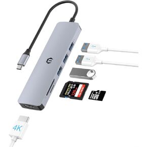 USB C Hub, TOTU 6-in-1 Type C Hub with 4K HDMI Adapter, USB 3.0/2.0 Ports, SD/TF Card Reader, USB C Multiport Adapter Docking Station for USB C Laptops and Other Type C Devices