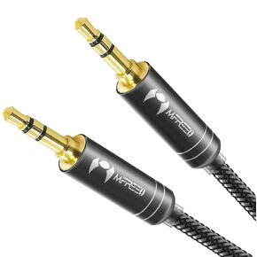 3.5mm Nylon Braided Aux Cable 3.3ft / 1m, Male to Male Audio Cord with Gold-Plated Plugs for Headphones, Car, Home Stereos, Speaker, iPhone, iPad, iPod & More - (Black)