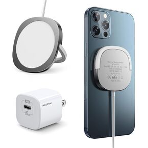 iPhone Magnetic Charger - Super Fast Mag Safe Charging Pad and 20W PD2.0 USB-C Wall Plug Compatible with iPhone 15 14 13 12 Pro Max Series, AirPods Series - Silver