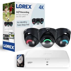 Lorex Fusion 4K Security Camera System w/ 2TB NVR - 16 Channel PoE (8 Wired & 8 Wi-Fi) w/ 3 Dome IP Security Cameras - Smart Security Lighting & Motion Detection, Color Night Vision (Black)