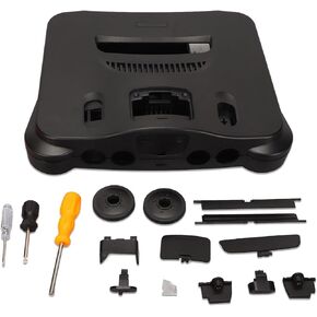 Universal Replacement Game Console Protective Shell N64 Retro Video Game Console Case with Mounting Screwdriver, Sticker, Black