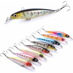 8 Pcs Minnow Lures and Crank Baits Kit, as Sinking Jerkbait or Diving Fishing Hard Lure,Fishing Plugs and Hard Swimbaits Topwater Baits for Bass Salmon etc in Freshwater Saltwater 29