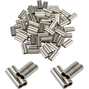 Fishing Swivels Barrel Crimp Sleeves Copper Aluminum Monofilament Fishing Line Connectors Sinlge Double Crimping Loop Sleeves Tube Fishing Wire Leader