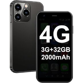 Mini Phone 4G Unlocked World's Smallest Mini Smartphone 3.0'' Touch Screen Compact Mobile Phone for Kids & Students 2000mAh Battery Cell Phone with Dual SIM Quad Core Face ID GPS 3GB+32GB Black