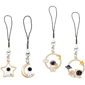 Meefisher 4 PCS Cute Astronauts USB Disk Charms Set Aesthetic Cell Phone Charm Kawaii Space Star Moon Strap Adorable Rope Purse Gifts for Women