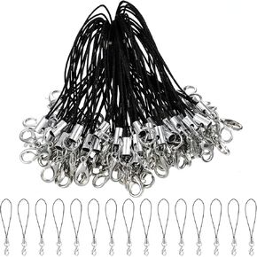 50pcs Phone Charms Strap with Lobster Clasp, 2.76inch Length Black String for Keychain Making, DIY Phone Charm Kit for Cellphone, USB Drive, Keychain, Jewelry Accessories