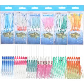 6 Packs Fishing Squid Bait Rigs, Glow in The Dark Soft Plastic Octopus Squid Skirt Hook Swivel Snap Lure Rigs for Saltwater Freshwater