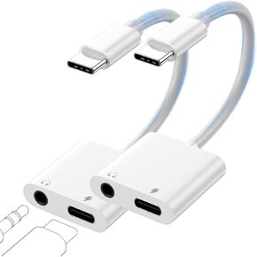 2 Pack USB C to 3.5mm Audio Headphone Jack and Charger Adapter, 2 in 1 USB C to Aux Audio Jack with PD 60W Fast Charging Dongle Cable Cord for iPhone 16/15, iPad Pro, Galaxy,Note,Pixel,LG,MacBook