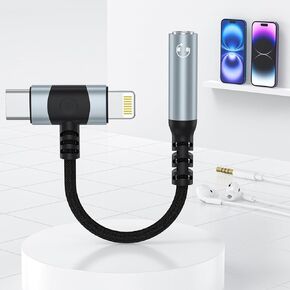 محول سماعات الرأس Lightning و USB C إلى 3.5 ملم محول سماعات الرأس iPhone AdapterUSB-C iPhone AUX لمحول سماعة الرأس ، AUX إلى USB C ومحول أذن Lightning لـ iPhone 16 15 14 13 iPad ، Sanmsung ، Pixel