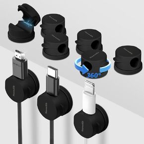 9 Pack Spring Cord Organizer Cable Clips [Locking Cable Rotatable], 2025 Latest Nearockle Phone Charging Cord Holder Cable Management for Car, Nightstand, Office Desk Accessories (Clear)