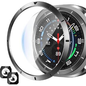 [2+1] Goton Metal Bezel for Samsung Galaxy Watch Ultra 47mm Screen Protector, Auto-Alignment Installation Kit Tempered Glass Screen Protector, Metal Bezel Ring Cover for Galaxy Watch 7 Ultra, Black